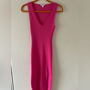 Bar lll Women's Sleeveless Midi Bodycon Dress in Pink, front slit.